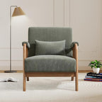 Mid Century Modern Accent Chair with Solid Wood Frame, Upholstered Living Room Chairs with Lumbar Cushion Padded Arms, Reading Armchair for Bedroom Set of 2, Green