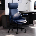 Home Office Desk Chair, PU Casters Ergonomic Computer Chair with Lumbar Support, Adjustable Height, 360°Rolling Swivel Chair, High Back Executive Task, Padded Armrests Chair, Blue Leather