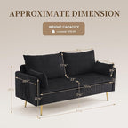 Furnimart 2-Seater Storage Loveseat for Small Spaces, 62“ Corduroy Couch with Removable Cushion Cover and Metal Leg for Bedroom, Apartment, Tiny Homes and Lofts, Black