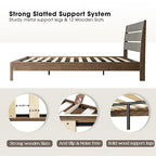 Queen Size Bed Frame with Headboard & Footboard, Solid Wood Platform Bed, Metal Legs, 12 Durable Slatted Structure, No Box Spring Needed, Anti-Slip & Noise-Free, Easy Assembly, Barnwood Finish, QIQ-30