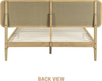 NTC Lupin Wooden Bed Frame with Headboard, Solid Oak and Rubber Wood Foundation with Silent Slats and Wood Central Supports, 1000 Lb Capacity, Queen - Sand