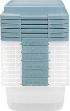 Hefty HI-RISE 18 Qt Plastic Storage Bins with Lids, 8 Pack Clear Stackable Containers with Secure Latching Handles, Under Bed Storage Boxes for Clothes, Shoes, Toys, Closet Organization