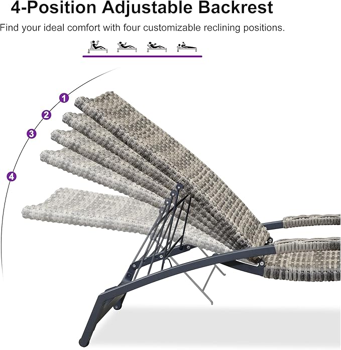 PURPLE LEAF Patio Chaise Lounge Chair Set of 2 Wicker Tanning Outdoor Pool Adjustable Recliner Chair for Outside Beach Poolside Sunbathing Lounger Light Gray