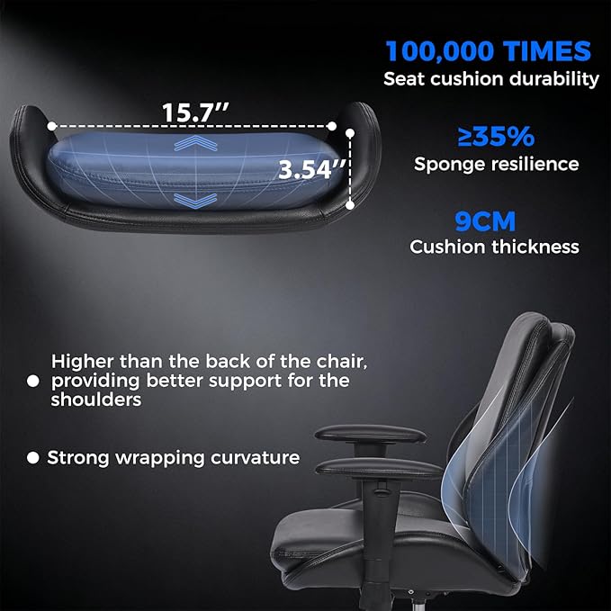 BEWISHOME Home Office Desk Chair, Black Leather Executive Chair with Adjustable Armrests, Computer Chair with Lumbar Support, 360° Swivel Ergonomic Rolling Chair for Adults, Up to 320lbs，BBY02B