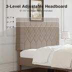 Novilla Full Size Bed Frame, Full Bed Frame with Wood Slats Support, Linen Upholstered Pull-Point Headboard, No Box Spring Needed, Heavy Duty Feet, Easy Assembly, Beige