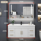 72IN Modern Bathroom Vanity - LED Intelligent Mirror Cabinet Includes Time Display & Defogging | Bathroom Cabinet with Sink & Open Storage Compartments, Ceramic Washbasin, 4 Drawers (Style A)