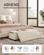 Velvet Storage Ottoman Bench, End of Bed Bench with Legs, Large Entryway Bench, Foot Rest Stool, Tea Table for Bedroom, Living Room, Loads 770 lb, 15.7"L x 43"W x 15.7"H, Cream White, UASND62W