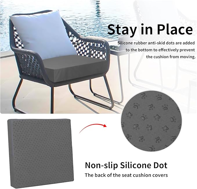 Easy-Going Waterproof Patio Cushion Covers ONLY Cover 22x22x4 inch 4 Pack Replacement Non-Slip Outdoor Seat Cushion Slipcover with Zipper. Dark Gray