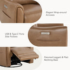 Watson & Whitely Genuine Leather Power Recliner Chairs for Adults, Swivel Glider Recliner Chair for Living Room with Charging Ports, Saddle