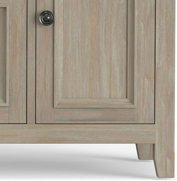 SIMPLIHOME Amherst 54-inch Wide Solid Wood TV Stand in Antique White, Transitional-Style Media Console for Living Room with Adjustable Shelves and Cable Management