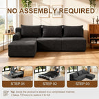 JSLOVE Modular L-Shape Sectional Sofa with Chaise, 3 Seat Movable Boneless Cloud Couch in One Box, Sofa Couch Bed with Ultra-Soft Corduroy Fabric, No Assembly Required for Living Room, Bedroom(Black)