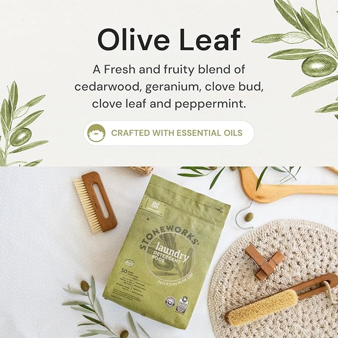Grab Green Stoneworks Laundry Detergent Pods, Olive Leaf, 50 Loads (Pack of 1) - EPA Safer Choice Certified, Powered by Naturally Derived Plant & Mineral-Based Powder