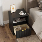 3-Piece Modern Bedroom Furniture Set, Wide 9-Drawer Dresser & 1-Drawer Nightstands Set of 2, Natural Wood Dresser and Nightstand Sets for Bedroom, Hallway, Black