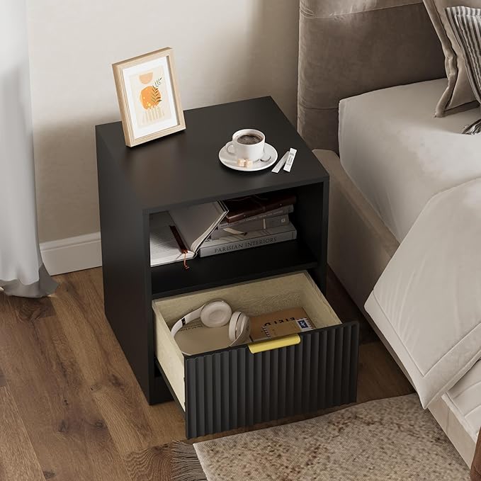 3-Piece Modern Bedroom Furniture Set, Wide 9-Drawer Dresser & 1-Drawer Nightstands Set of 2, Natural Wood Dresser and Nightstand Sets for Bedroom, Hallway, Black