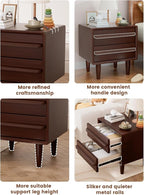 Solid Oak Wood Nightstand, Mid-Century Modern Bedside Table with 2 Drawers, Curved Profile End Table with Storage & Solid Wood Feet for Bedroom, Easy Assembly, Dark Walnut Color (15.7"Dx17.7"Wx21.6"H