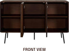 NTC MOSSIC Modern Sideboard with 3 Doors, Natural Rattan Storage Cabinet, Buffet with Metal Legs, Boho Accent Cabinet for Living Room, and Entryway, Effortless Assembly - Dark Walnut