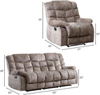 CANMOV Manual Reclining Sofa Set,2 Pieces Sofa Furniture Set for Living Room, Manual Recliner Sofa and Recliner Chair with Arms for Living Room, Bedroom, Light Brown (1+3)