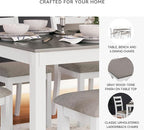 Signature Design by Ashley Stonehollow Casual Rectangular Dining Room Table Set with 4 Chairs and Bench, Set of 6, Foam Cushions, Wood, White and Gray