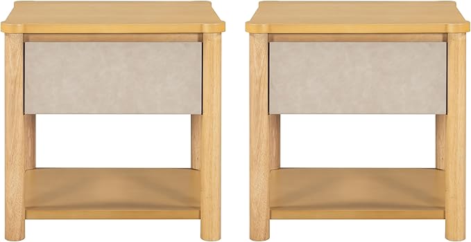 Christopher Knight Home Zeri Bedroom Nightstands Set of 2, Wood Nightstand with Drawers, Small Bedside Table Set of 2, End Table for Living Room, Multipurpose Storage Cabinet, Natural + Beige