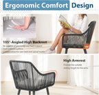 JOIVI Outdoor Dining Chairs Set of 6, 6 Pieces Woven Rope Patio Chairs with Armrest and Seat Cushions for Outside Porch, Balcony or Indoor Dining Kitchen, Restaurant, Black