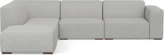 SIMPLIHOME Rex Left Corner Sectional Modular Sofa and Ottoman Set in 100% Recycled Polyester Tightly Woven Performance Fabric, Pale Grey, 116-inch-wide L-Shaped Sofa and 34-inch-Wide Ottoman