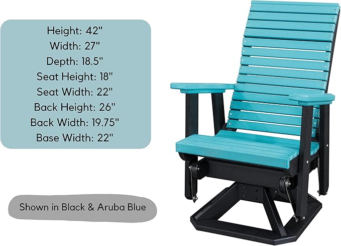 DutchCrafters Modern Horizontal Slat High Back Poly Adirondack Swivel Glider Outdoor Patio Chair (White & Aruba Blue)