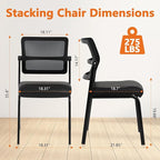 CLATINA Stacking Waiting Room Chairs, Adjustable Mesh Backrest Armless Office Guest Reception Chair with Ergonomic Lumbar Support and Leather Cushion for Conference Lobby Side School Classroom,4PK