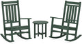POLYWOOD Estate 3-Piece Rocking Chair Set, Outdoor Patio Furniture, HDPE Porch Rockers with Side Table, Fade-Free Green