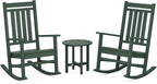 POLYWOOD Estate 3-Piece Rocking Chair Set, Outdoor Patio Furniture, HDPE Porch Rockers with Side Table, Fade-Free Green