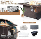 NICESOUL 29.3'' High Back Outdoor Patio Sectional Furniture with Firepit Table Natural Gas & Propane Convertible, 8 Seater Deep Wide Modern Couch, Extra Large Wicker Conversations for Backyard, Brown