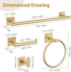 10 Pieces Brushed Gold Towel Bar Set, 23.6 Inch Bathroom Accessories Set SUS304 Stainless Steel Bathroom Hardware Set Towel Racks for Bathroom Wall Mounted.