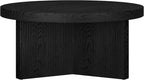 Henn&Hart 32" Fluted Round Low-Profile Coffee Table with Ribbed Pedestal Base for Living Room, Family Room, Office, or Apartment, Black Grain