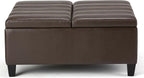 SIMPLIHOME Ellis 36 inch Wide Contemporary Square Coffee Table Storage Ottoman in Chocolate Brown Vegan Faux Leather, Assembled, For the Living Room and Bedroom