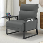 Upholstered Accent Chair, Modern Faux Leather Sofa Chair with Foldable Side Tray Table & Storage Pocket, Small Accent Sofa for Living Room, Bedroom, Reception Room, Gray