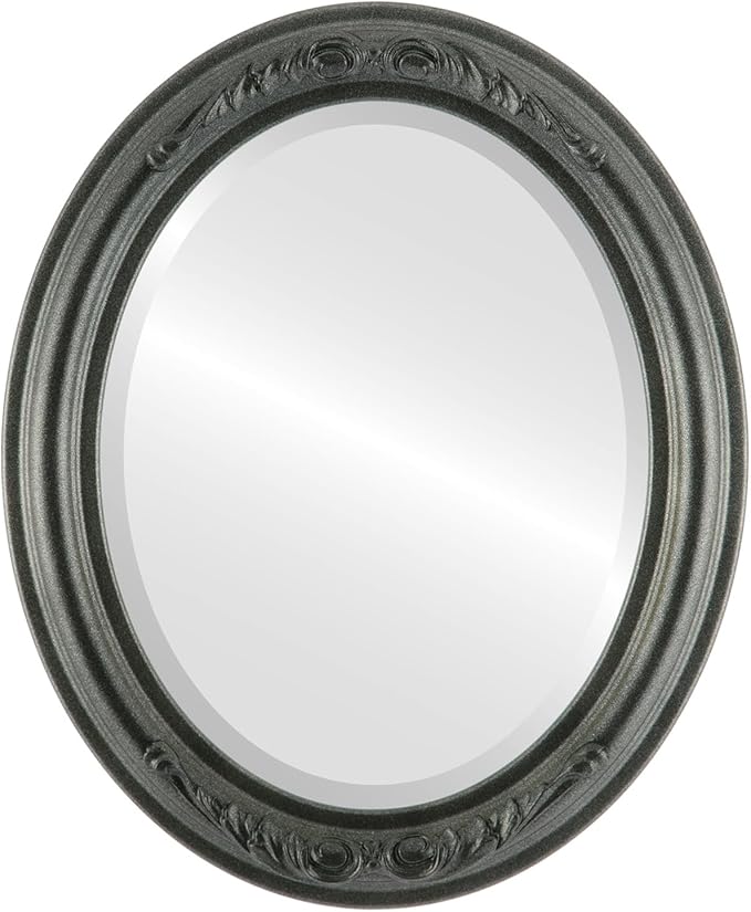 OVALCREST Oval Beveled Wall Mirror for Home Decor - Florence Style - Black Silver - 32" x 26"