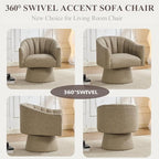 Swivel Accent Chair Set of 2,Faux Leather 360°Swivel Barrel Chair Upholstered Modern Living Room Chair, Overstuffed Reading Armchair for Bedroom,Vanity,Office-Dark Apricot