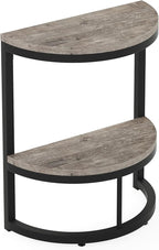 Tribesigns 2-Tier End Table Semi Circle, Small Half Round Side Table with Storage Shelf, Wood Accent Table Slim C Table for Sofa Couch, Living Room, Bedroom, Easy Assembly, Rustic Grey & Black