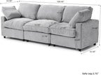 WJShome Modern Sectional Couches for Living Room,100 Inch 3-Seater Chenille Deep Seat Modular Sofa, Cloud Couch for Bedroom and Apartment，Gray