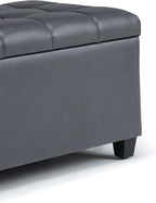 SIMPLIHOME Sienna 33 inch Wide Transitional Rectangle Storage Ottoman Bench in Stone Grey Vegan Faux Leather, Assembled, For the Living Room, Entryway and Family Room