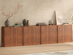 Evermagin 126" Walnut Buffet Cabinet with Storage, Large Sideboard Cabinet, Mid Century Modern Accent Credenza, Fluted Console Table with Doors for Dining Room, Kitchen, and Living Room