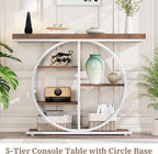41.3" Console Table for Entryway, Industrial Hallway Sofa Table with Storage Shelves, Narrow Accent Decor Living Room Furniture with Circle Base for Foyer, Entrance, Brown White