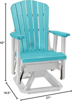 DutchCrafters Slat Fan Back Poly Adirondack Swivel Glider Outdoor Patio Chair (White & Aruba Blue)
