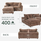 Modular Sectional Sofa, L Shaped Sofa with Ottoman, 78.74" Oversized Loveseat, Plush Deep Seat Sleeper Couches for Living Room, Apartment, Couch Cushion Covers Removable, Brown