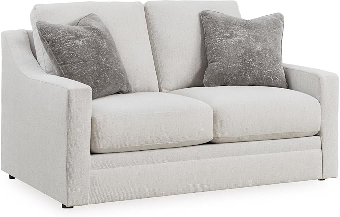 Signature Design by Ashley Maitelynn Contemporary Loveseat with Accent Pillows, Reversible Cushions and Sloped Arms, Light Gray