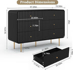 HLR Black Dresser for Bedroom,48'' Wide Wood Chests of Drawers,Modern Fluted 6 Drawer Dresser with Gold Metal Handles,Clothes Deep Drawer Dressers Storage for Living Room,Hallway