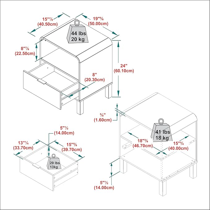 Walker Edison Modern Curved-Top Solid Wood 1-Drawer Nightstand with Open Cubby, 24 Inch, Black