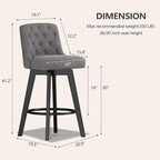 MINCETA Bar Stool, 30 Inch Upholstered Barstool with Low Tufted Back and Footrest, Swivel Counter Height Barstool for Kitchen Island Home Bar Performance Fabric Gray
