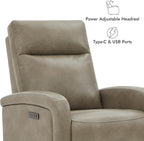 Watson & Whitely Power Recliner Chair, Zero Wall Hugger Recliners with Adjustable Headrest Type-C Charger, Faux Leather Single Sofa Chair RV Recliners for Small Space Living Room, Grey