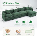 146" U Shaped Sectional Cloud Couch with 2 Ottomans｜Large Chenille Modular Sofa for Living Room｜FSC Solid Wood Frame｜29.1" Deep Seat｜Easy Assembly & 1YR Guarantee Green