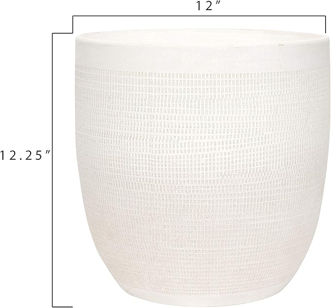Creative Co-Op Large Matte White Embossed Stoneware Planter